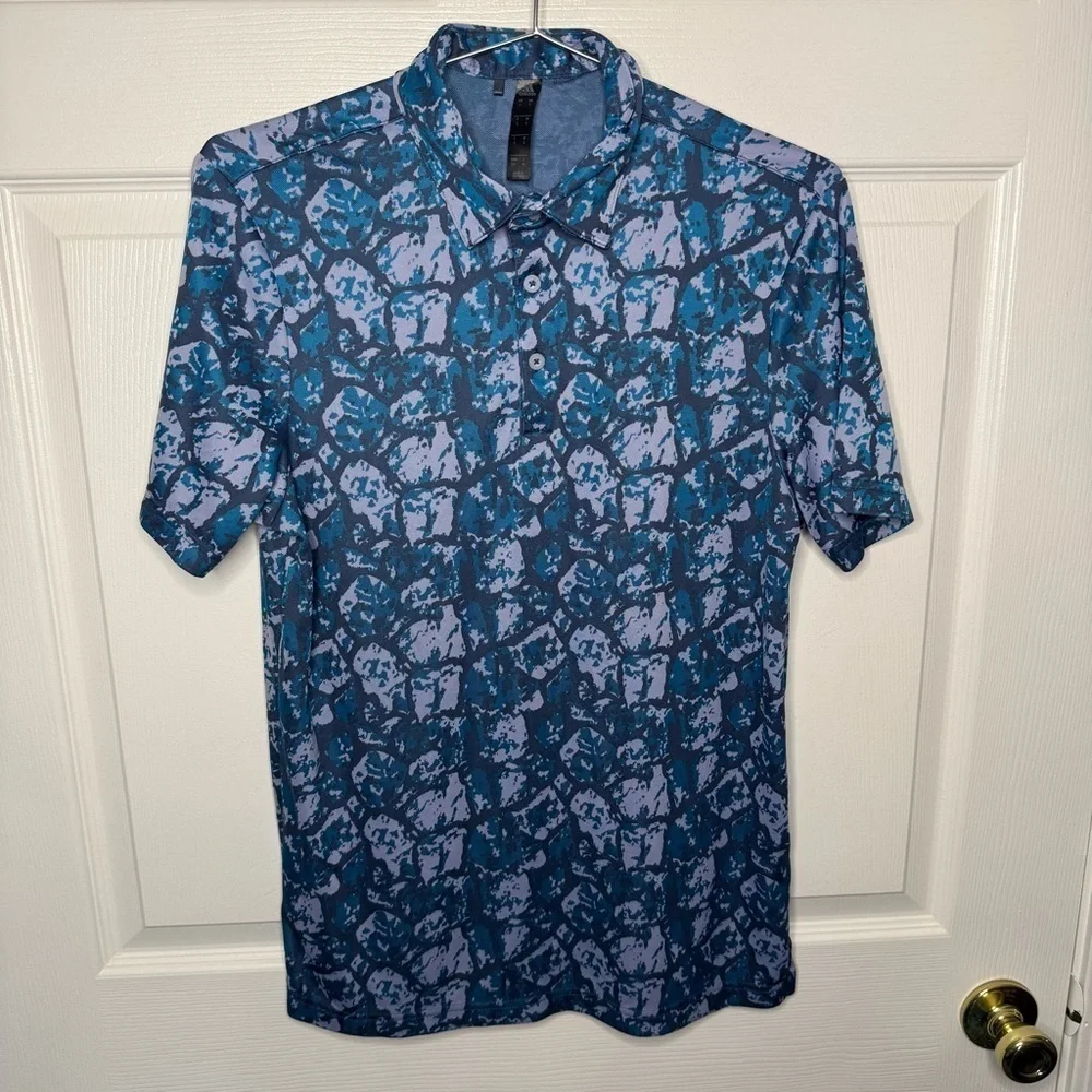 adidas Abstract Blue Purple Golf Polo Shirt Mens Size Small EUC